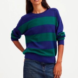 Madewell Merino Wool Crewneck Pullover Sweater Purple Green Striped M Collegiate